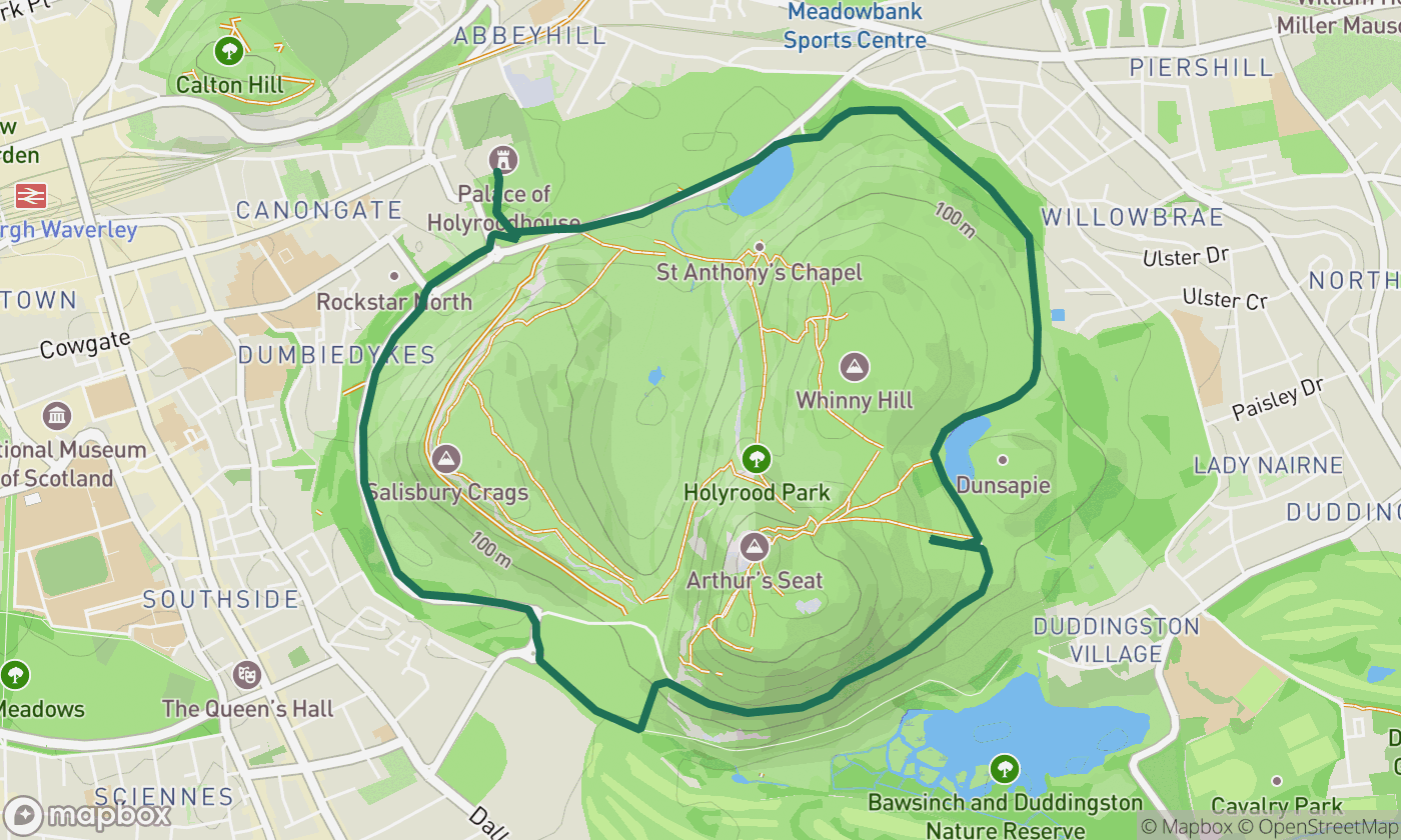 Map of the Arthur's Seat loop route showing the full 4-mile run route