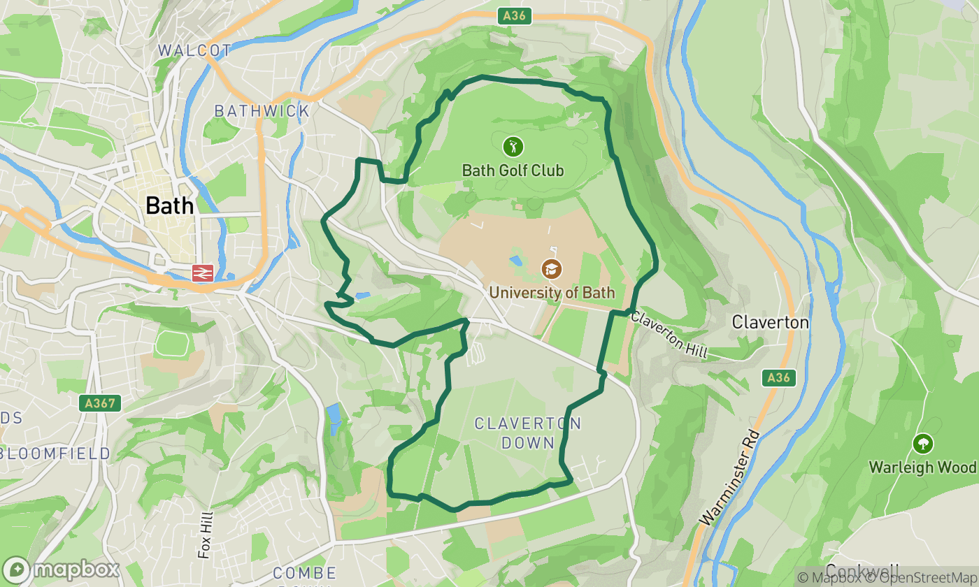 Map of the Bath Skyline loop route showing the full 6-mile run route