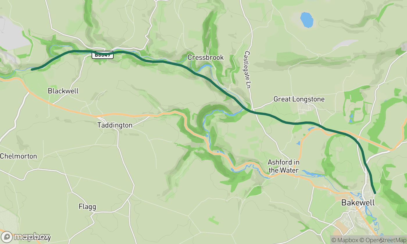 Map of the Monsal Trail: Bakewell to Blackwell Mill route showing the full 8-mile ride route