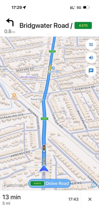 Scenic Way turn-by-turn navigation showing live traffic on the route